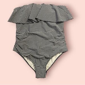 Kona Sol Navy Gingham Print One Piece‎ Swimsuit